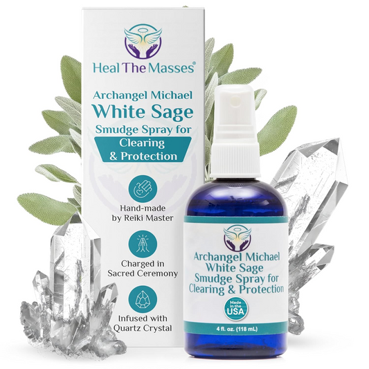 White Sage Spray: Smokeless liquid smudging spray infused with quartz crystals for clearing and protection. 4 oz mist for negative energy cleansing.