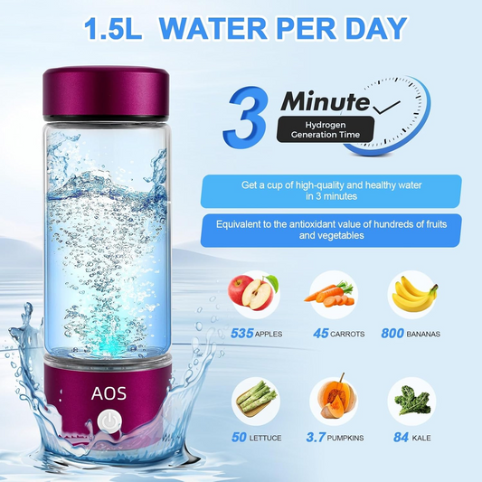 Hydrogen Water Bottle: Quick 3-Minute Electrolysis with SPE PEM Technology, perfect for Gym, Office, Travel, or Home. A thoughtful gift for loved ones! (Silver)